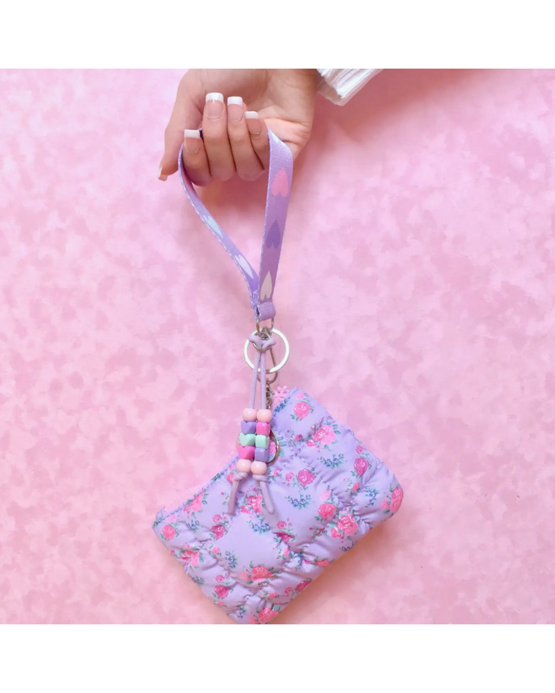 OMG Accessories Floral Quilted Scrunchies Coin Pouch Keychain Set {Purple}