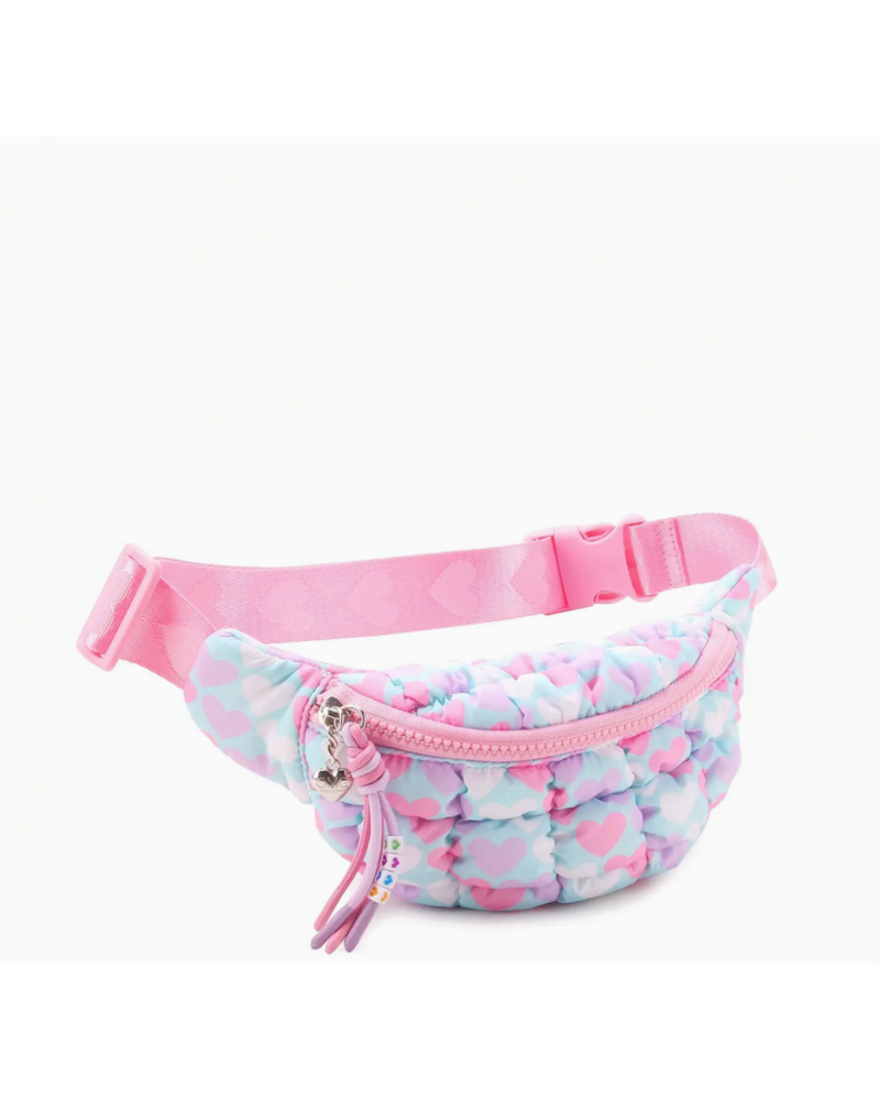 OMG Accessories Quilted Scrunchies Heart Printed Fanny Pack {Light Blue}