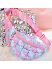 OMG Accessories Quilted Scrunchies Heart Printed Fanny Pack {Light Blue}