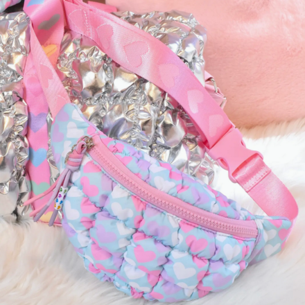 OMG Accessories Quilted Scrunchies Heart Printed Fanny Pack {Light Blue}