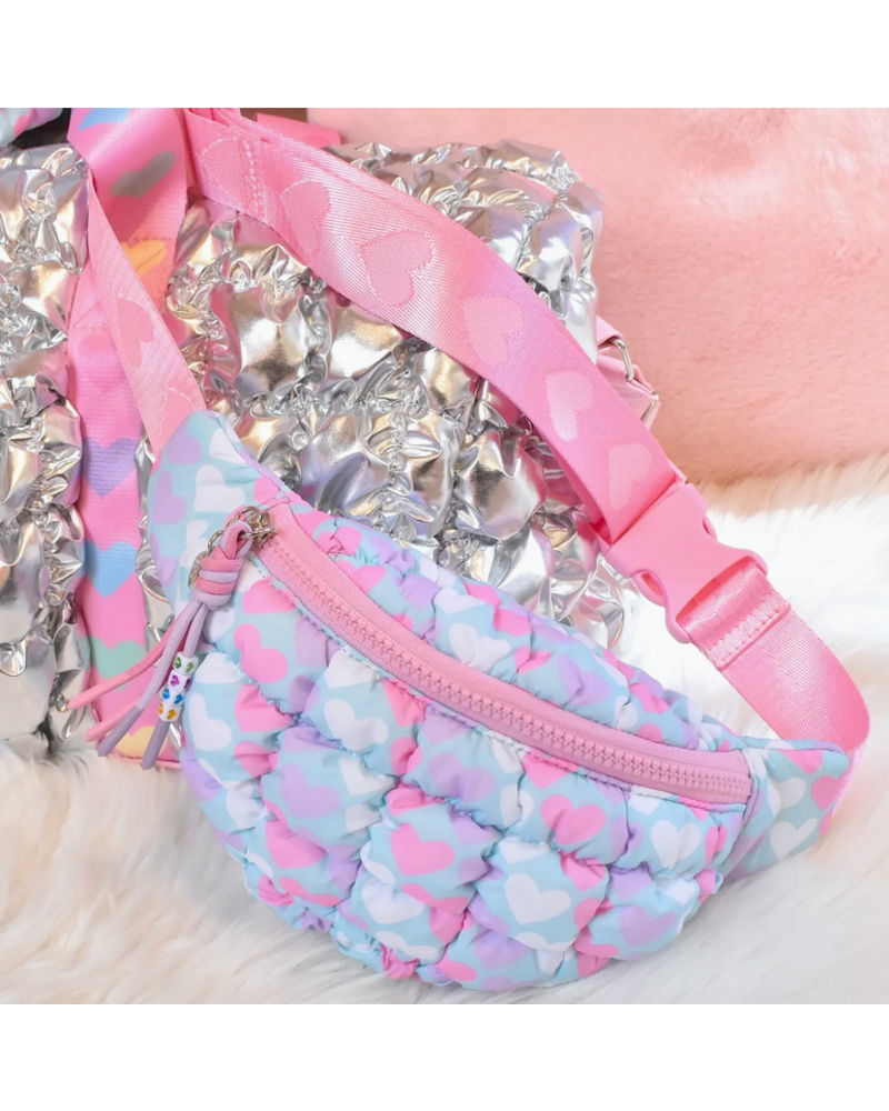OMG Accessories Quilted Scrunchies Heart Printed Fanny Pack {Light Blue}