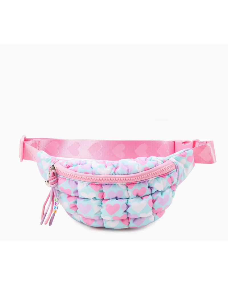 OMG Accessories Quilted Scrunchies Heart Printed Fanny Pack {Light Blue}