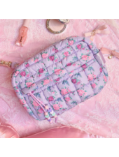 OMG Accessories Quilted Scrunchies Floral Printed Pouch {Lavender}
