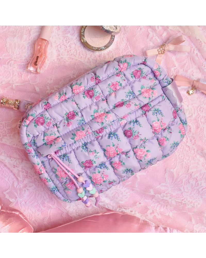 OMG Accessories Quilted Scrunchies Floral Printed Pouch {Lavender}