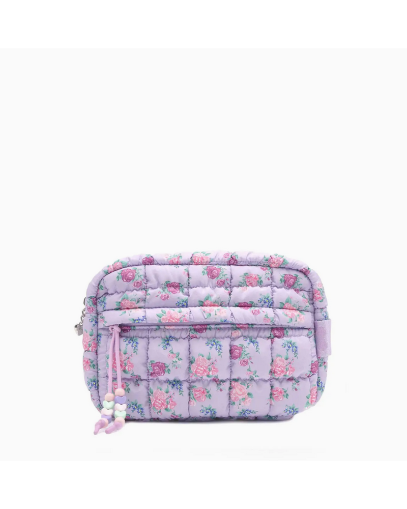 OMG Accessories Quilted Scrunchies Floral Printed Pouch {Lavender}