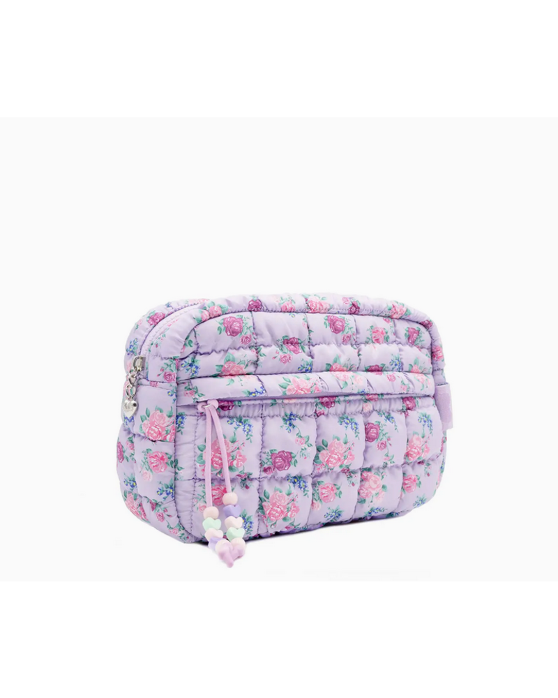 OMG Accessories Quilted Scrunchies Floral Printed Pouch {Lavender}