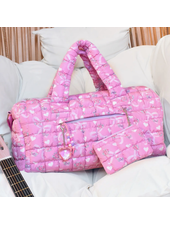 OMG Accessories Quilted Scrunchies Floral Bow Printed Duffle Bag {Pink}