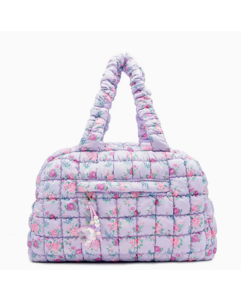 OMG Accessories Quilted Scrunchies Floral Printed Medium Duffle Bag {Lavender}
