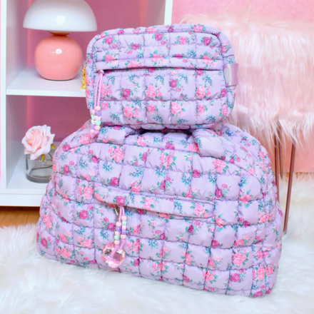 OMG Accessories Quilted Scrunchies Floral Printed Medium Duffle Bag {Lavender}
