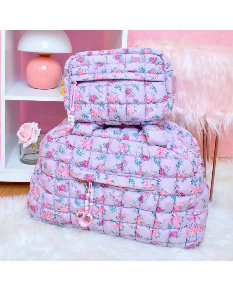 OMG Accessories Quilted Scrunchies Floral Printed Medium Duffle Bag {Lavender}