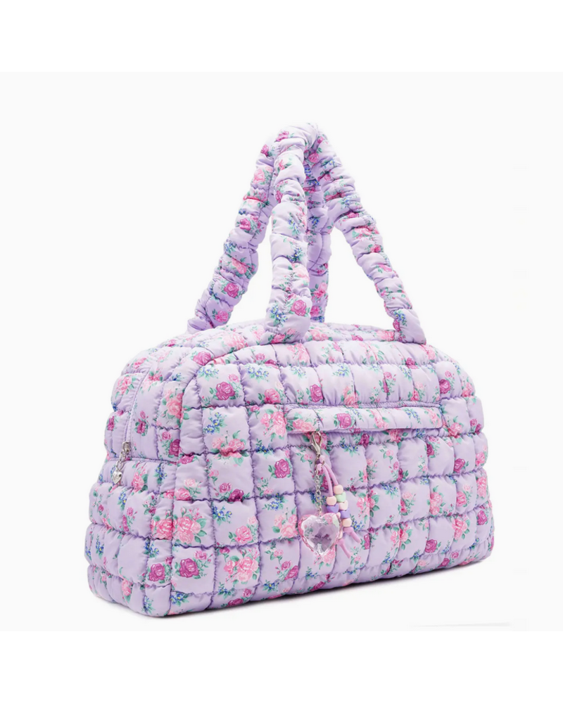 OMG Accessories Quilted Scrunchies Floral Printed Medium Duffle Bag {Lavender}