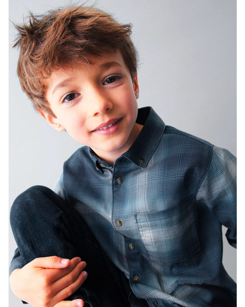 Mayoral Plaid Shirt/Jean Set {Steel/Navy}