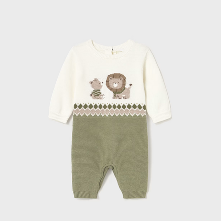 Mayoral Lion & Bear Sweater Romper {Ivory/Olive}