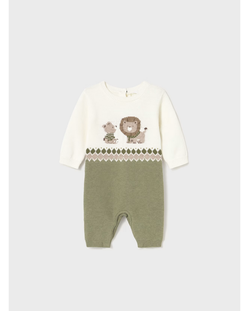 Mayoral Lion & Bear Sweater Romper {Ivory/Olive}