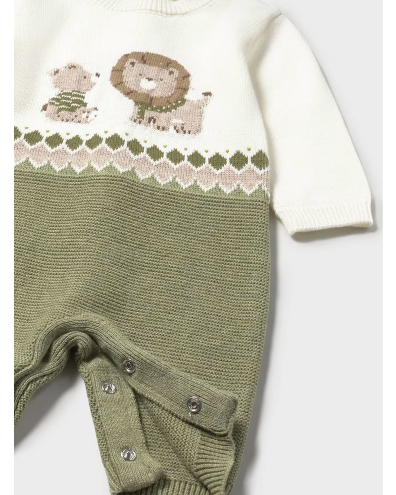 Mayoral Lion & Bear Sweater Romper {Ivory/Olive}