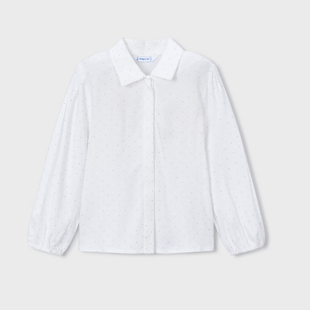 Mayoral 4133/4224 L/S Blouse and Tweed Shorts Set {Ivory/Blue} F25
