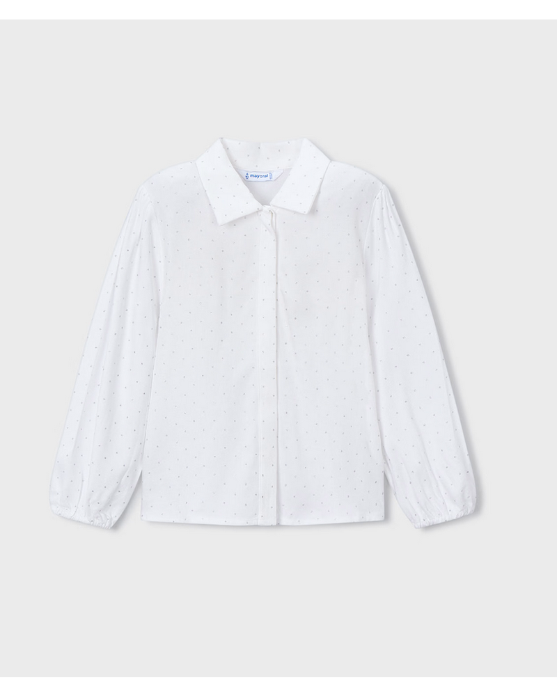 Mayoral 4133/4224 L/S Blouse and Tweed Shorts Set {Ivory/Blue} F25