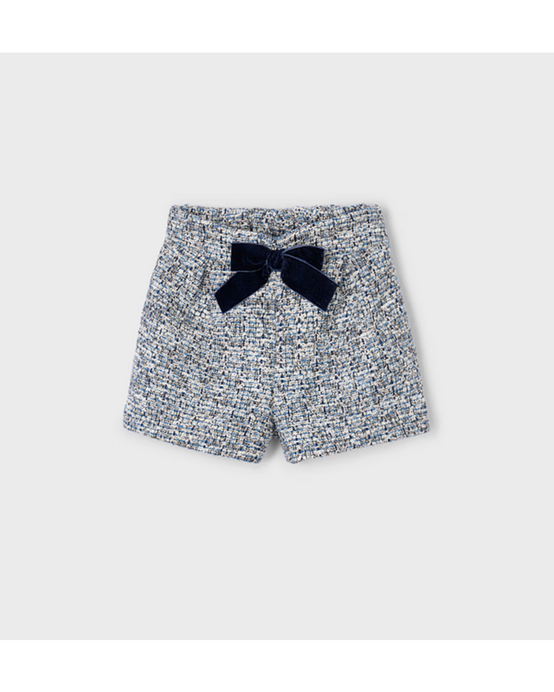 Mayoral 4133/4224 L/S Blouse and Tweed Shorts Set {Ivory/Blue} F25