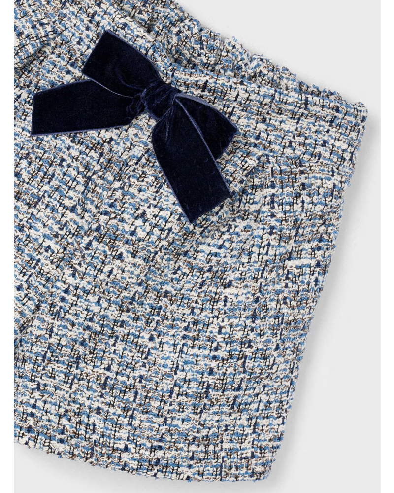 Mayoral 4133/4224 L/S Blouse and Tweed Shorts Set {Ivory/Blue} F25