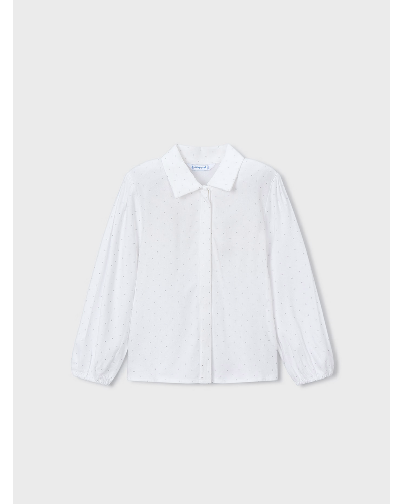 Mayoral Ruffle Collar or L/S Blouse w/ Plaid Short Set {Ivory/Navy}