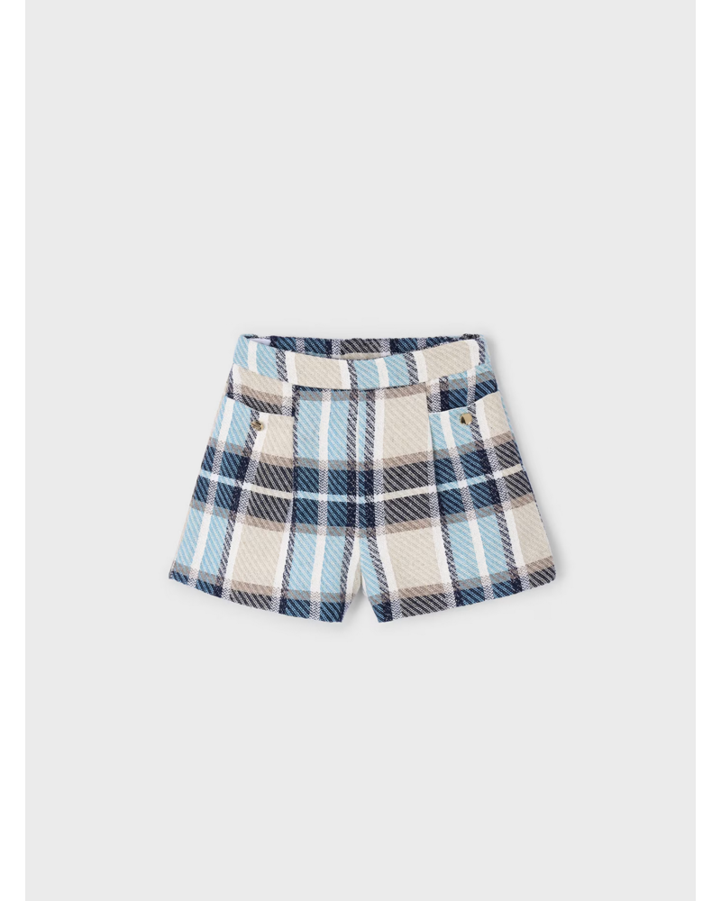 Mayoral Ruffle Collar or L/S Blouse w/ Plaid Short Set {Ivory/Navy}