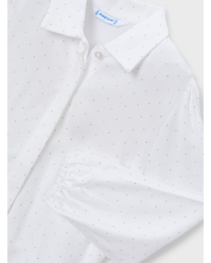 Mayoral Ruffle Collar or L/S Blouse w/ Plaid Short Set {Ivory/Navy}