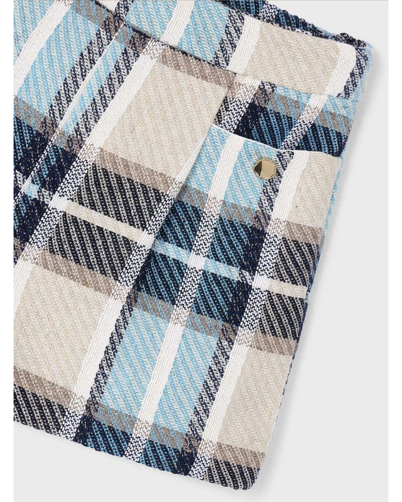 Mayoral Ruffle Collar or L/S Blouse w/ Plaid Short Set {Ivory/Navy}