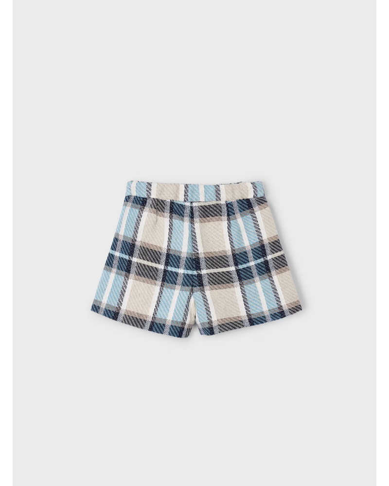 Mayoral Ruffle Collar or L/S Blouse w/ Plaid Short Set {Ivory/Navy}