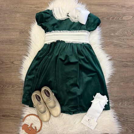 Scarlet Dress w/ Lace Collar {Hunter Green Velvet}