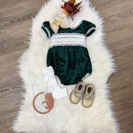Sky Bubble w/ Lace Collar {Hunter Green Velvet}