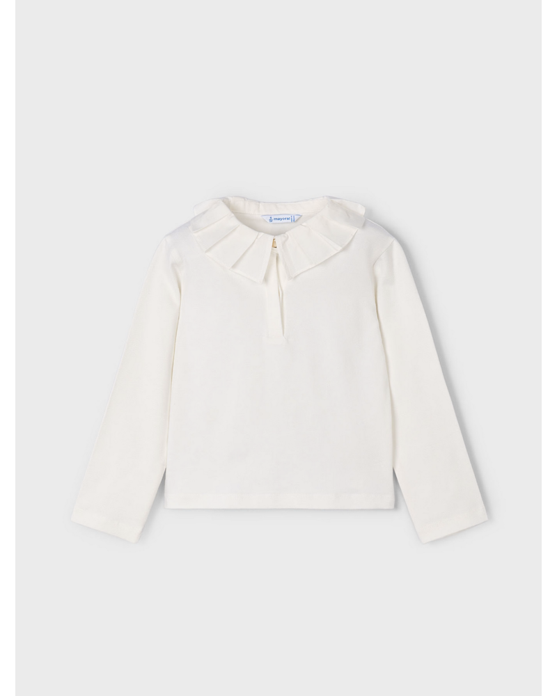 Mayoral Ruffle Collar or L/S Blouse w/ Plaid Short Set {Ivory/Navy}