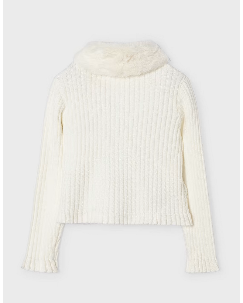 Mayoral Knit Cardigan w/ Fur Collar {Ivory}