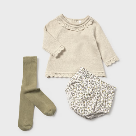 Mayoral Sweater & Shorts w/ Tights Set {Ivory/Olive}