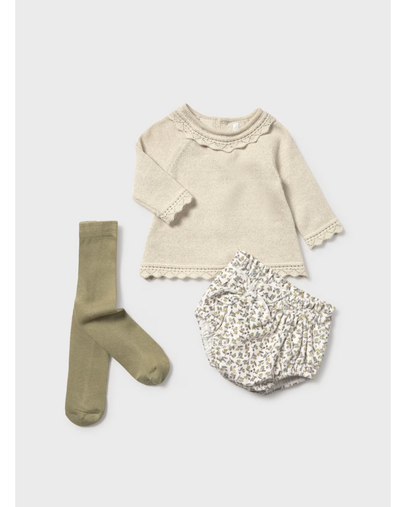 Mayoral Sweater & Shorts w/ Tights Set {Ivory/Olive}
