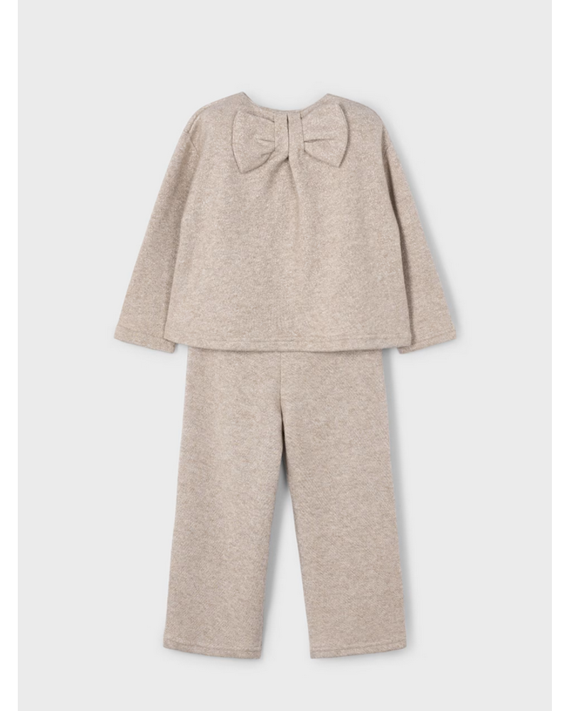 Mayoral Back Bow Jogging Set {Tan/Gold Shimmer}