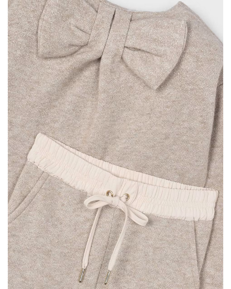 Mayoral Back Bow Jogging Set {Tan/Gold Shimmer}
