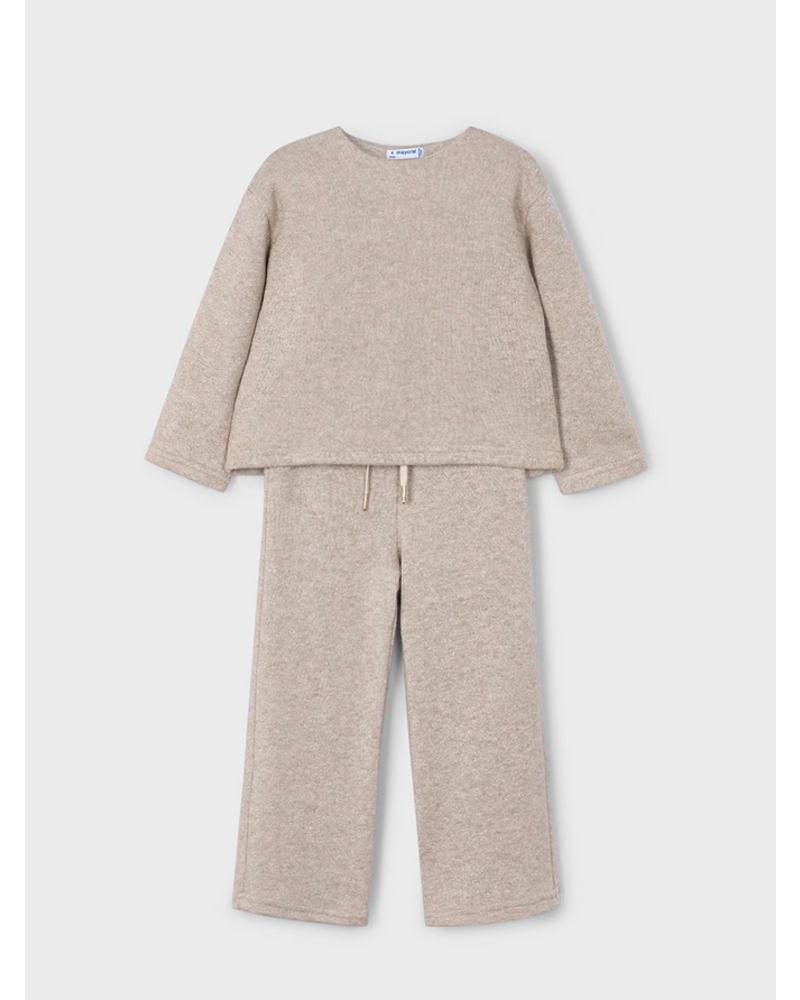 Mayoral Back Bow Jogging Set {Tan/Gold Shimmer}