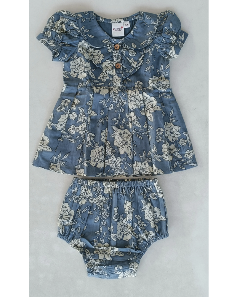 Yo Baby Floral Bloomer & Dress Set {Navy}