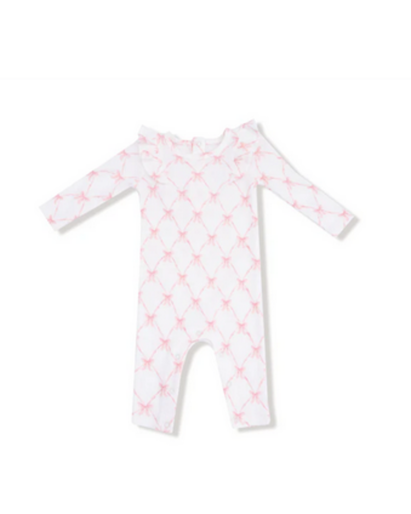 Angel Dear Ribbon Bow Trellis L/S Ruffle Romper {Pink}