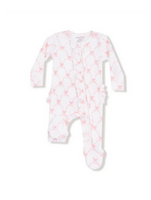 Angel Dear Ribbon Bow Trellis 2 Way Zipper Ruffle Back Footie {Pink}