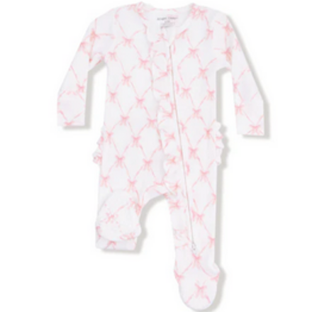 Angel Dear Ribbon Bow Trellis 2 Way Zipper Ruffle Back Footie {Pink}
