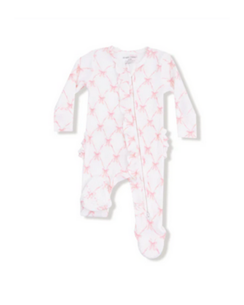 Angel Dear Ribbon Bow Trellis 2 Way Zipper Ruffle Back Footie {Pink}