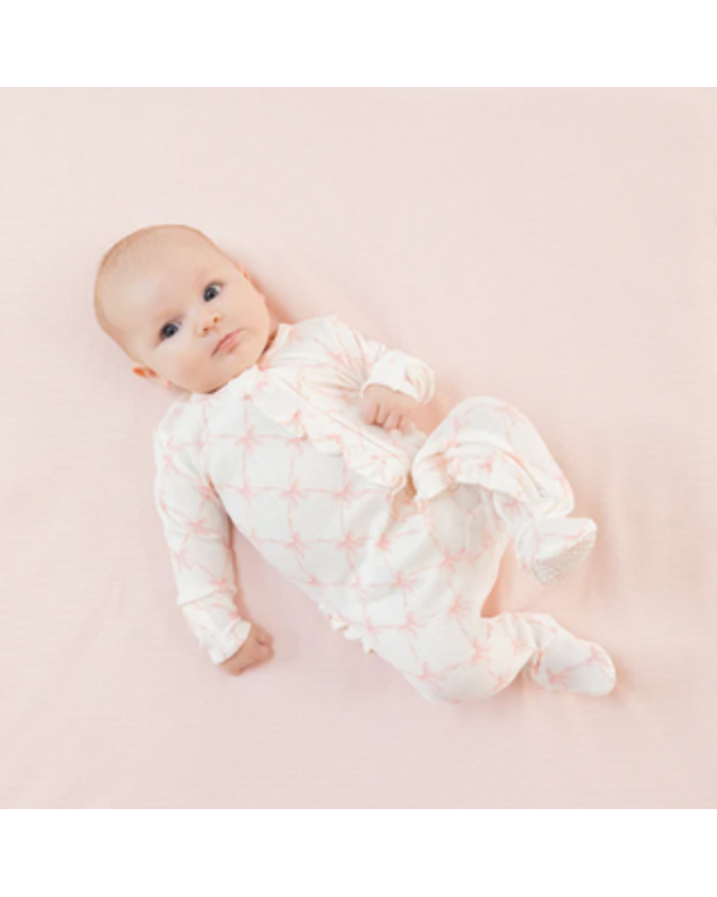 Angel Dear Ribbon Bow Trellis 2 Way Zipper Ruffle Back Footie {Pink}