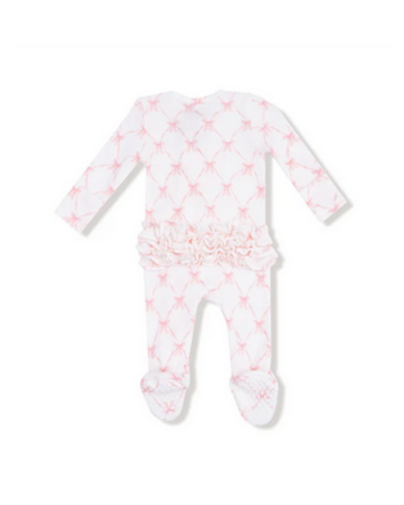 Angel Dear Ribbon Bow Trellis 2 Way Zipper Ruffle Back Footie {Pink}