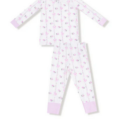 Angel Dear Dainty Buds and Bows Stripe L/S Loungewear Set {Wht/Pnk}