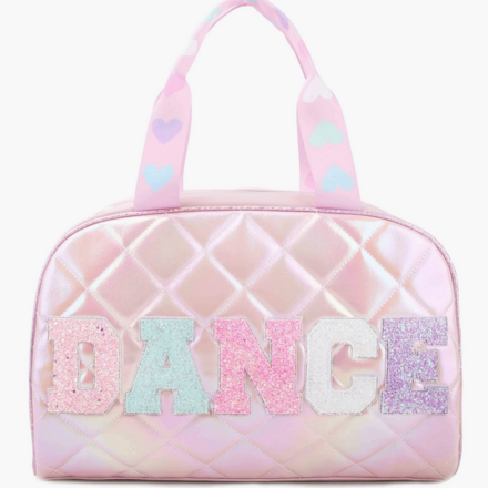 OMG Accessories 'Dance' Quilted Metallic Duffle Bag {Light Pink Glitter}