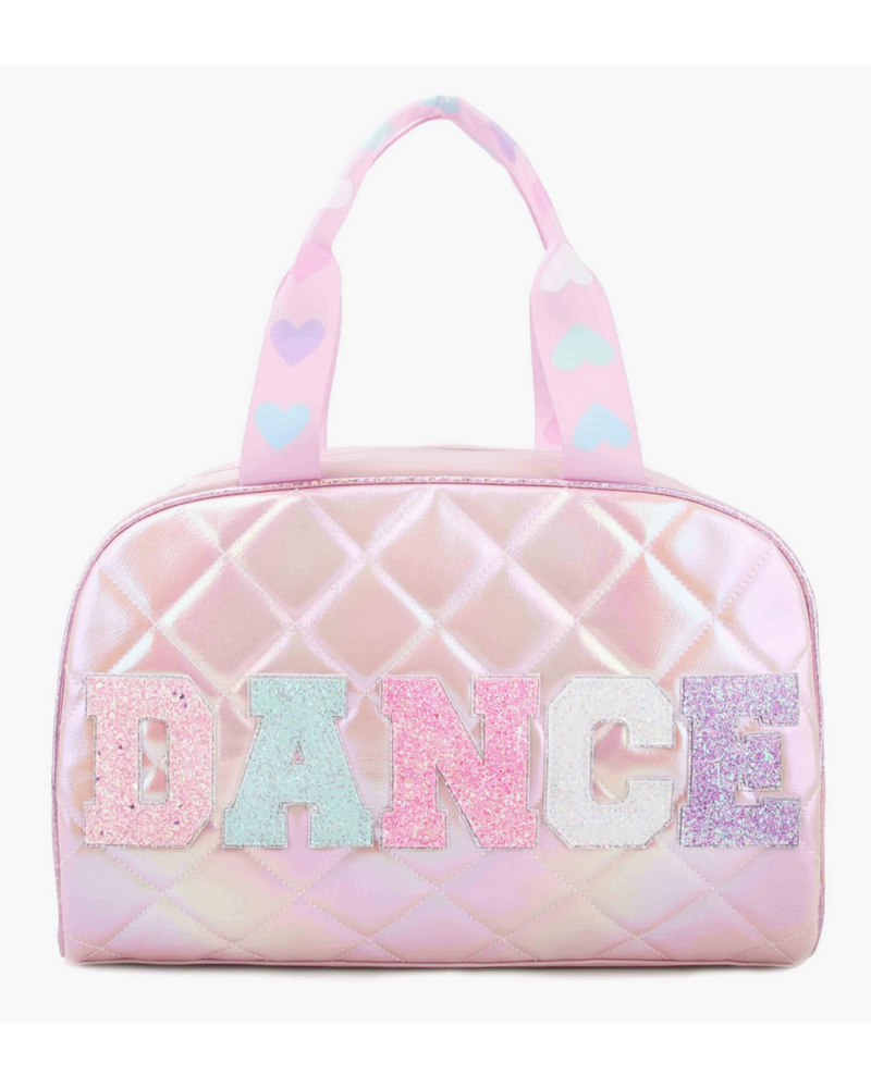 OMG Accessories 'Dance' Quilted Metallic Duffle Bag {Light Pink Glitter}