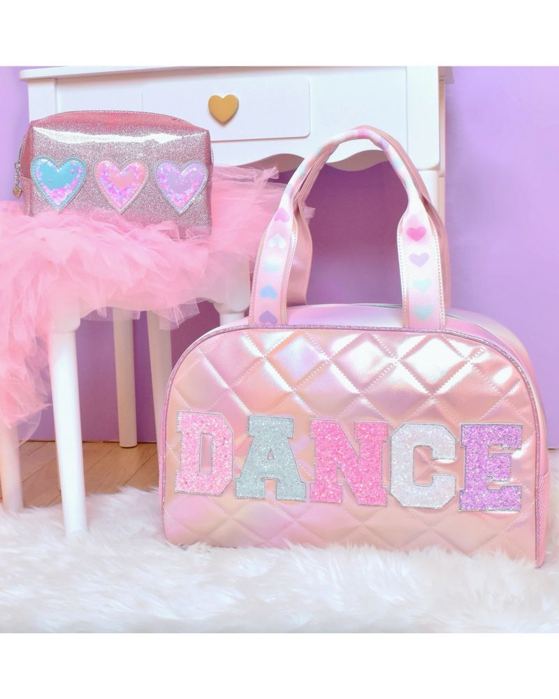 OMG Accessories 'Dance' Quilted Metallic Duffle Bag {Light Pink Glitter}