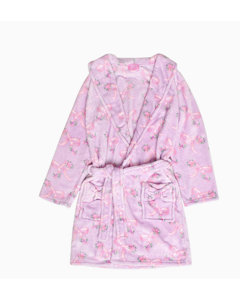 OMG Accessories Fleece Printed Bath Robe {Orchid Floral Bow Print}