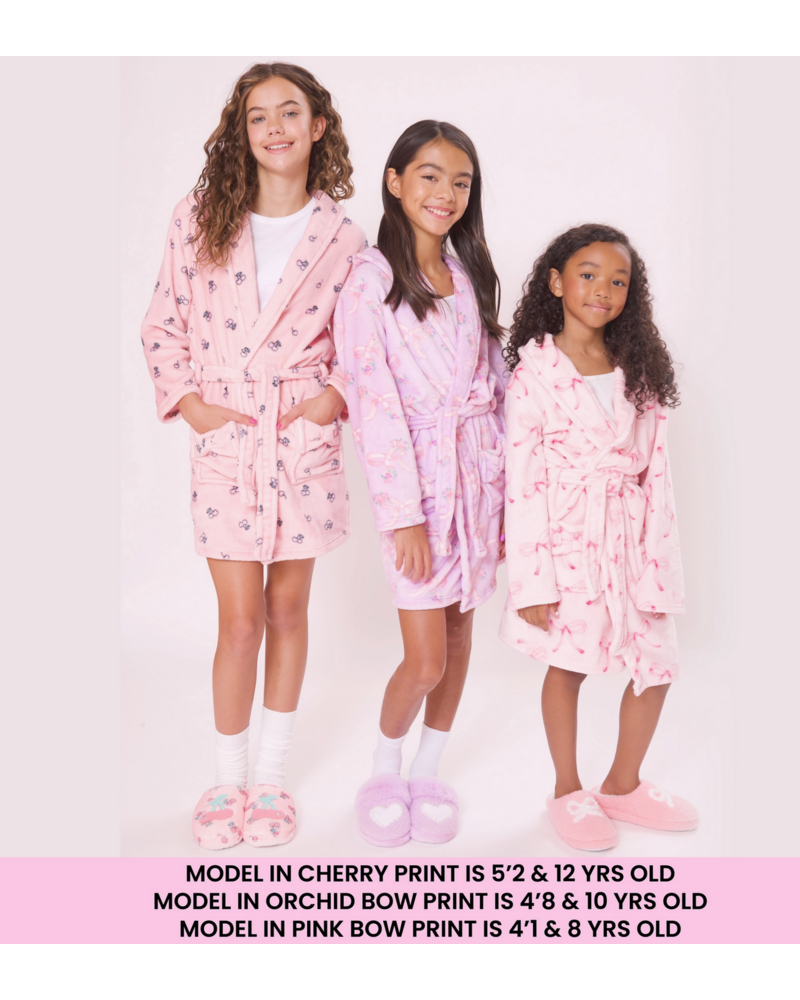 OMG Accessories Fleece Printed Bath Robe {Orchid Floral Bow Print}